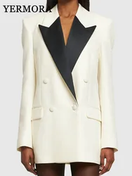 YERMORA Women Color-Block Slim Fit Blazer New Lapel Long Sleeve Double Breasted Jacket Fashion Tide Spring Autumn 2024