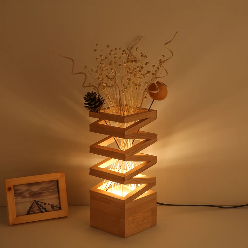 

Creative Simple Table Lamp Decorative Log Flower Arrangement Cozy and Romantic Bedroom Bedside Living