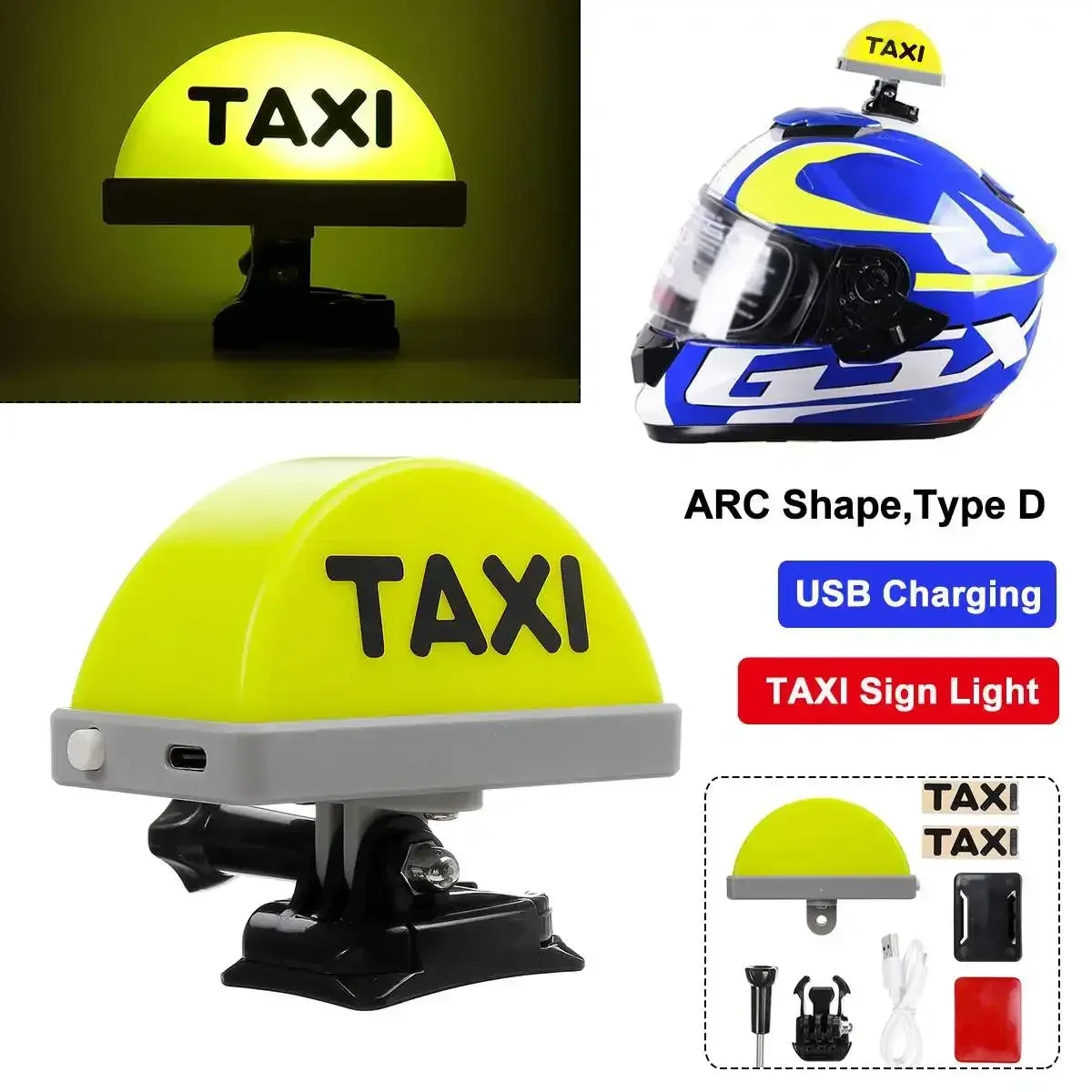 LED Motorcycle Helmet Light USB Rechargeable TAXI Sign Signal Lamp Indicator Decoration Parts Amber Warning Lighting Accessories