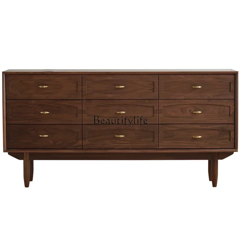 

FG40Nordic black walnut nine-chest cabinet Japanese retro solid wood drawer storage bedroom locker