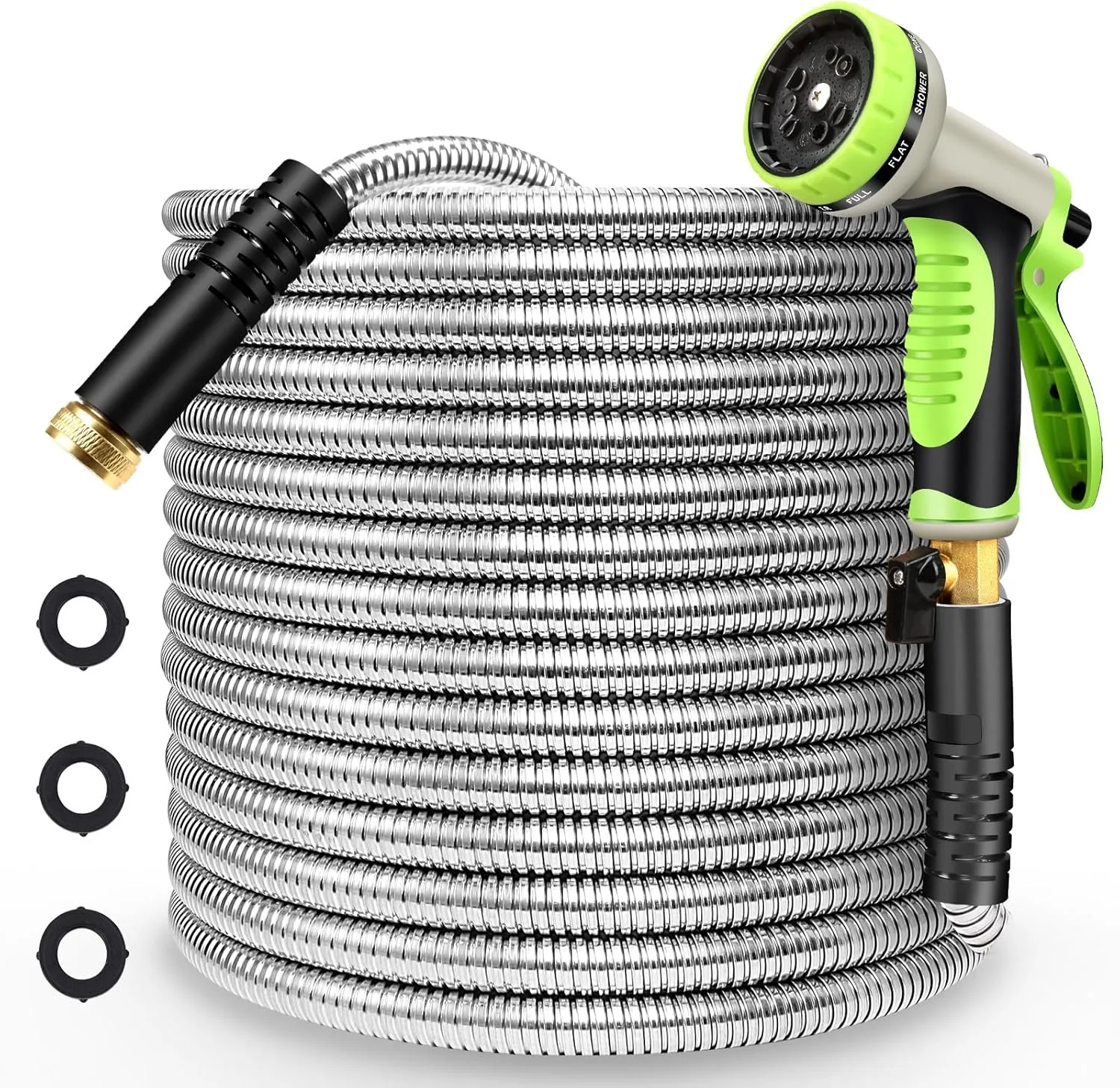 

Durable 100FT Metal Garden Hose with 10-Function Nozzle & Brass Fittings