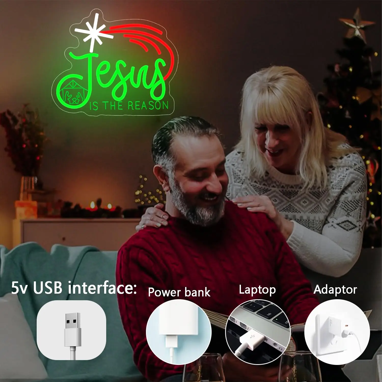 عيد الميلاد النيون عكس الضوء يسوع هو السبب Led تسجيل جدار ديكور لعيد الميلاد حفلة غرفة نوم غرفة المعيشة هدايا المنزل