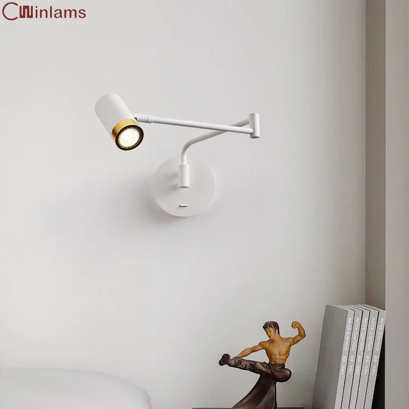 

Home Appliance Lamps For Room Headboard Wall Light Modern Creative Telescopic Rocker Arm Switch Bedroom Study Reading Wall Light