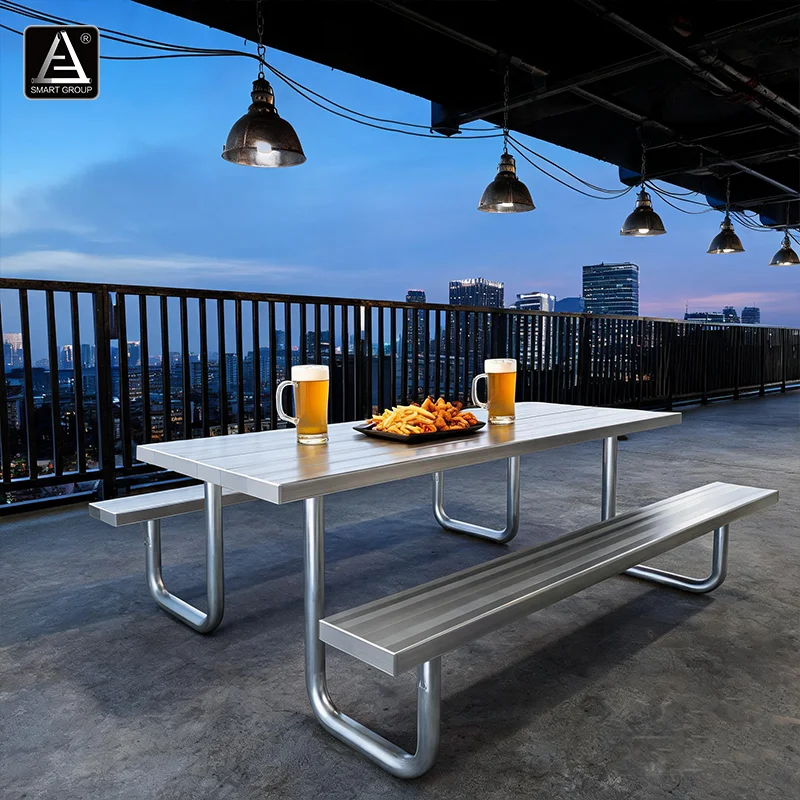 Waterproof Outside Restaurant Dinning Tables And Chairs Party Park Beach Picnic Table And Chair Set Aluminium Table For Events