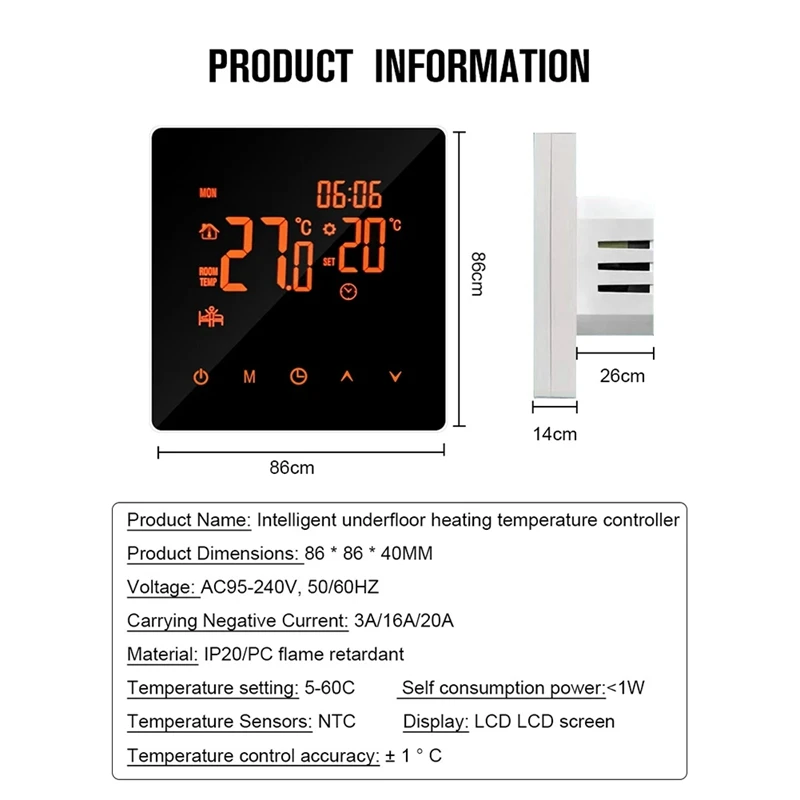 Tuya Wifi Wireless Thermostat Touch Screen Temperature Controller Water/Electric Floor Heating Gas Boiler For Alexa(3A) Durable