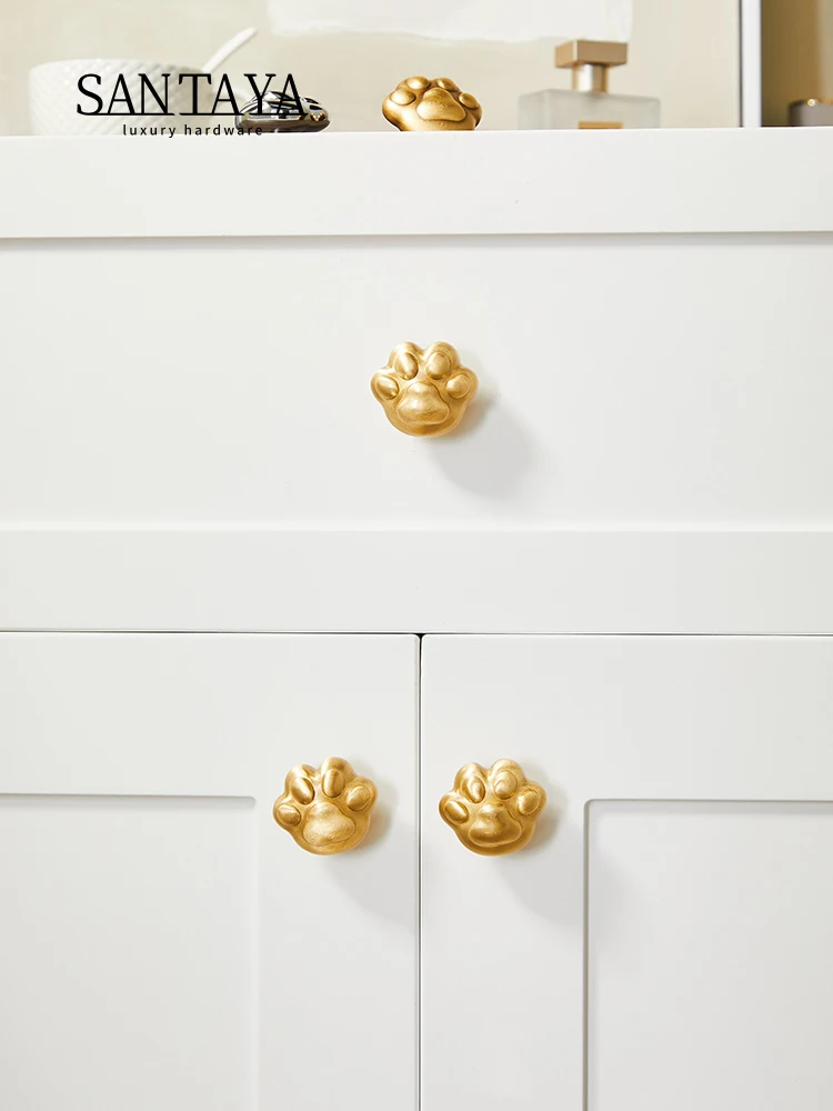 SANTAYA Cute Cat Paw Cabinet Knobs and Handles Lovely Drawer Wardrobe Pulls for Children\'s Room Solid Brass Furniture Hardware