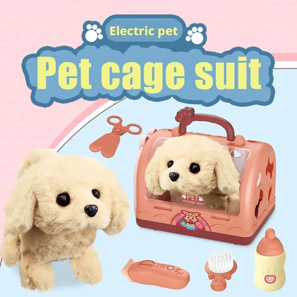 Giocattolo di peluche elettrico Cucciolo Casa per animali domestici Giocattoli interattivi genitore-figlio Giocattolo animale che cammina scodinzolante Regalo educativo per bambini