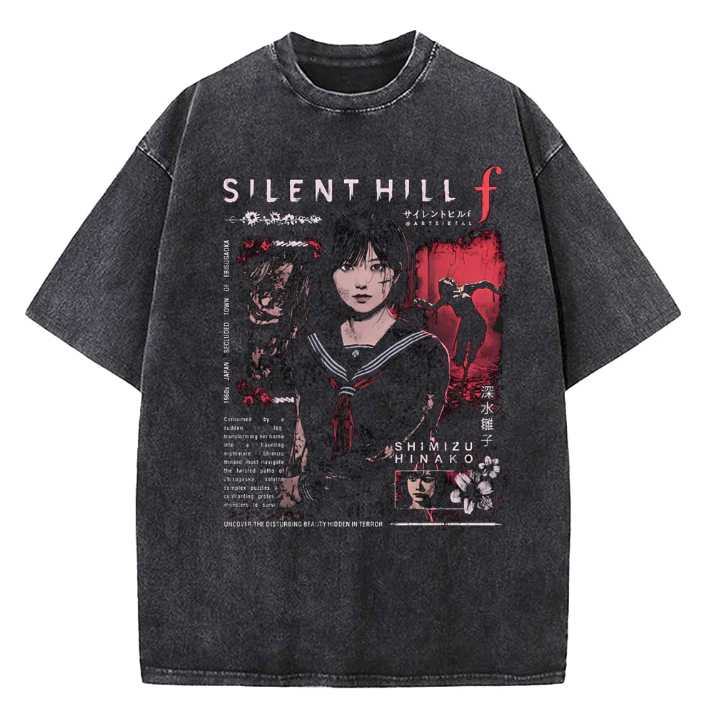 Silent Hill F T Shirt Men High Quality Cotton Vintage Washed T-shirt for Men Women Hiphop Streetwear