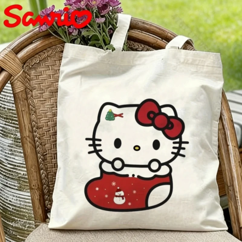 

1PC Kawaii Sanrio Hello Kitty in Christmas Stocking Print Eco-friendly Canvas Shoulder Bag