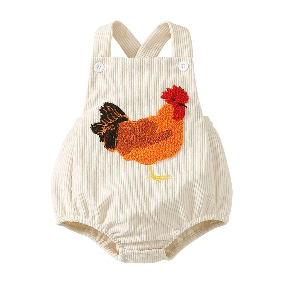 Multi Color Unisex Baby Strap Rompers with Cute Rooster Towel Embroidery Soft and Comfortable Bodysuits Suitable Your Little One