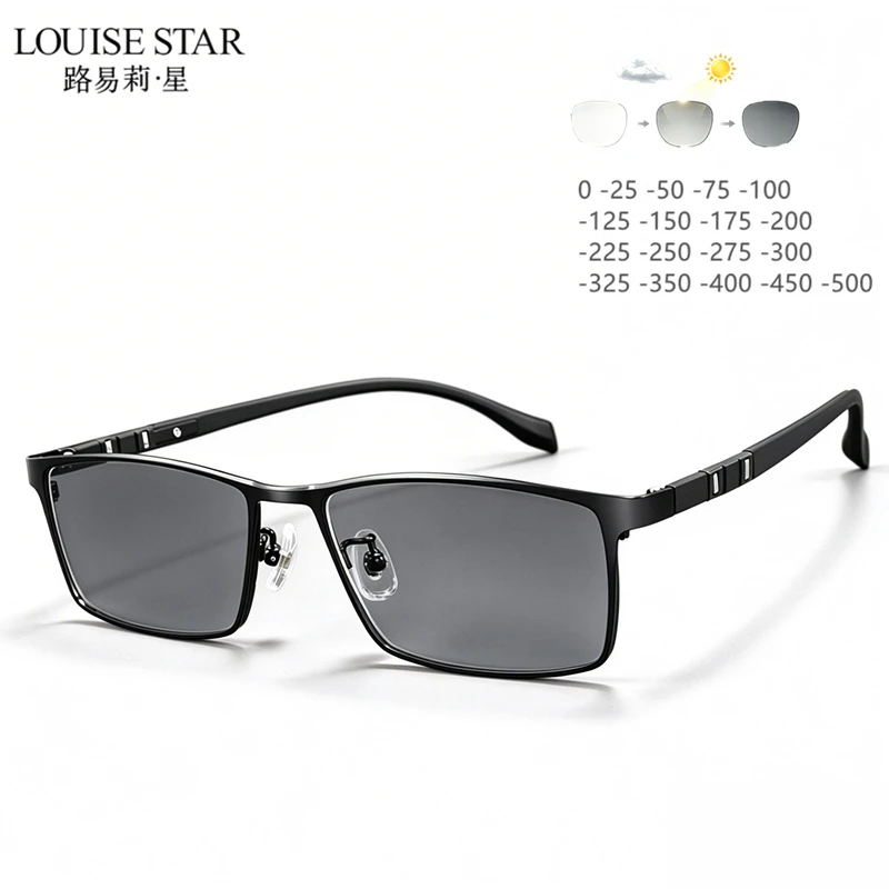 Myopia Glasses Business Retro Box Titanium Alloy Eyeframe Ultra Light Large Frame Photochromic Myopia Customizable
