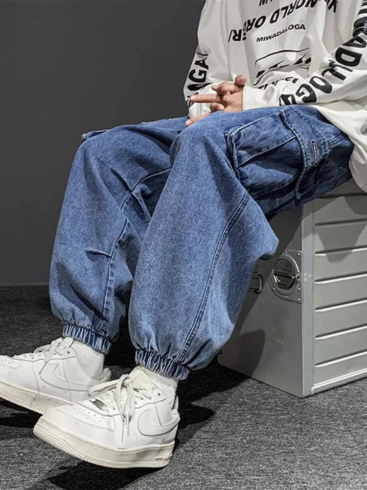 

American Sle Men's Casual Jeans Spring Autumn Trendy Vintage Cuffed Workwear Loose Straight Leg Casual Pants High Street