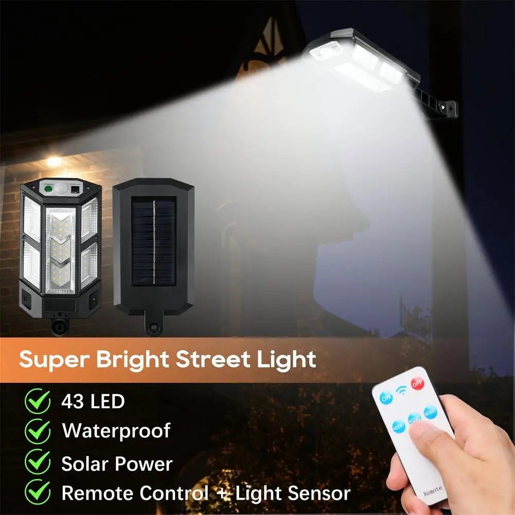 2400W Solar Power Street Light Motion Sensor LED Solar Flood Lights Outdoor 3 Mode Lighting IP65 Waterproof Security Lamp