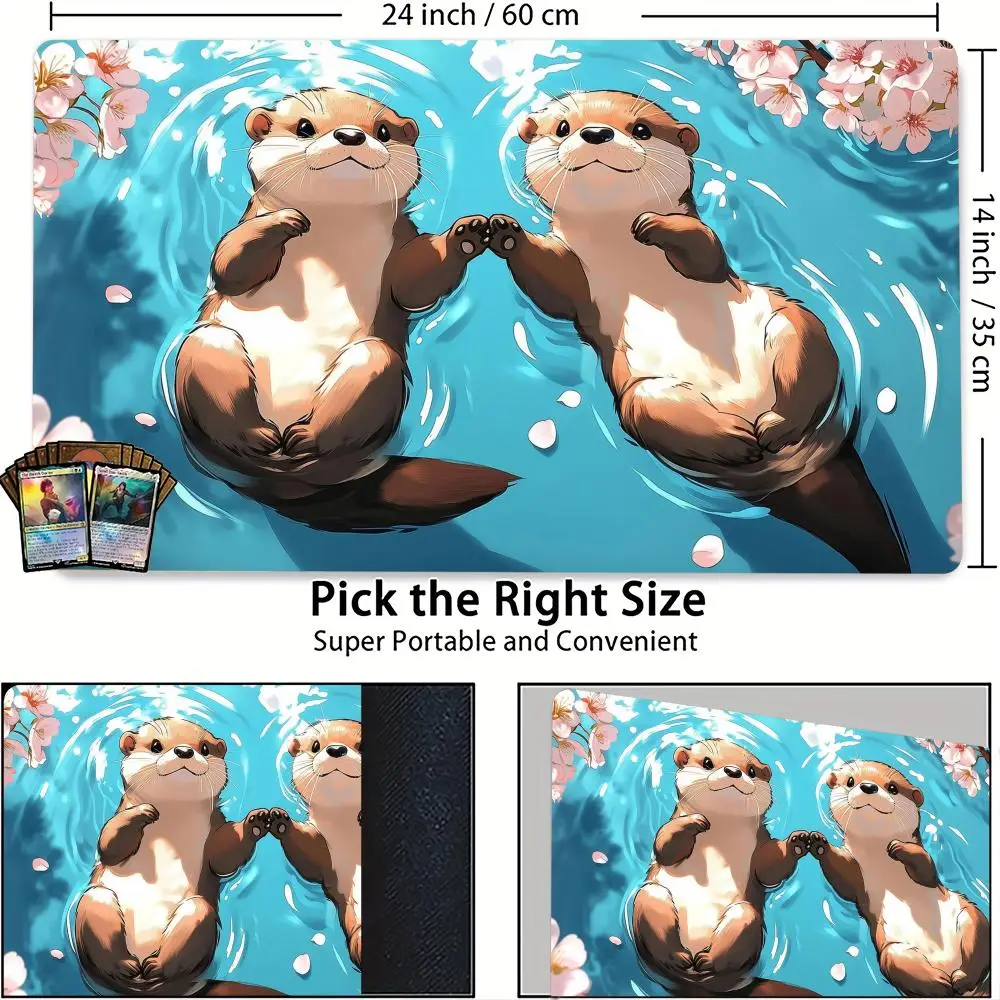 Cute Cartoon Romantic Otter MTG Playmat Magic Card Mat Stitched Edge Non-Slip Durable Tabletop playmat Board Game Mat for TCG