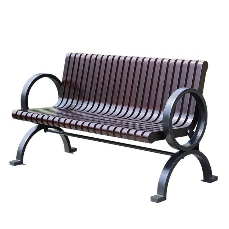 

Outdoor solid wood park chair Outdoor community square rest Retro wood waterproof backrest Leisure bench