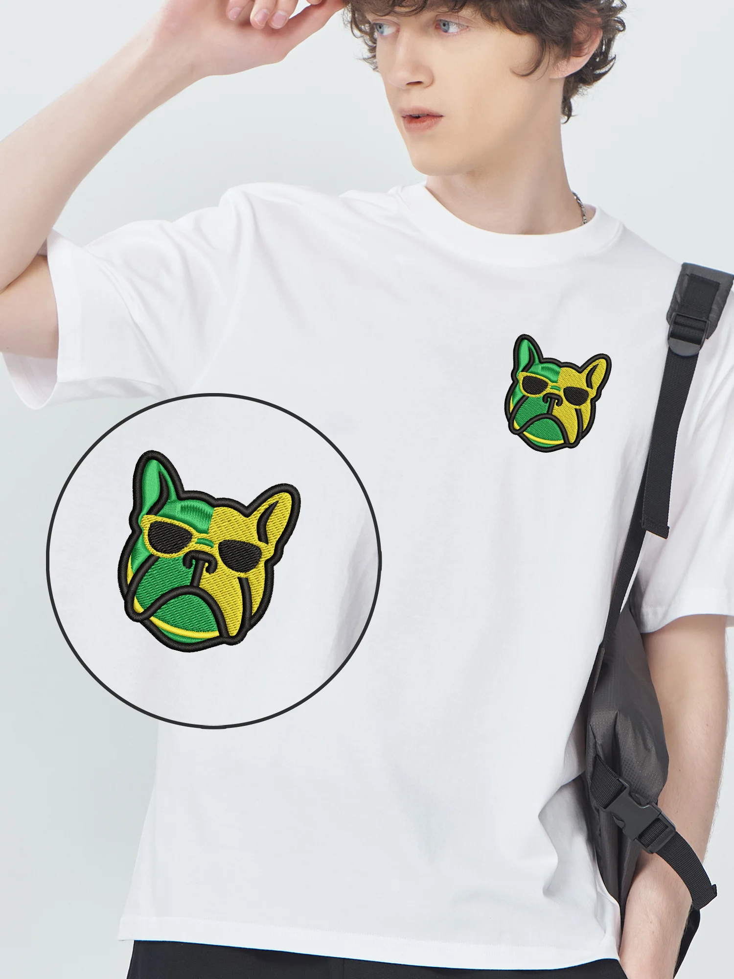 

Bulldog Embroidered Tee Shirts NEW ARRIVAL Pug Dog Embroidery Tops T Shirt Luxury Animal Embroidered T-shirts for Men Clothing