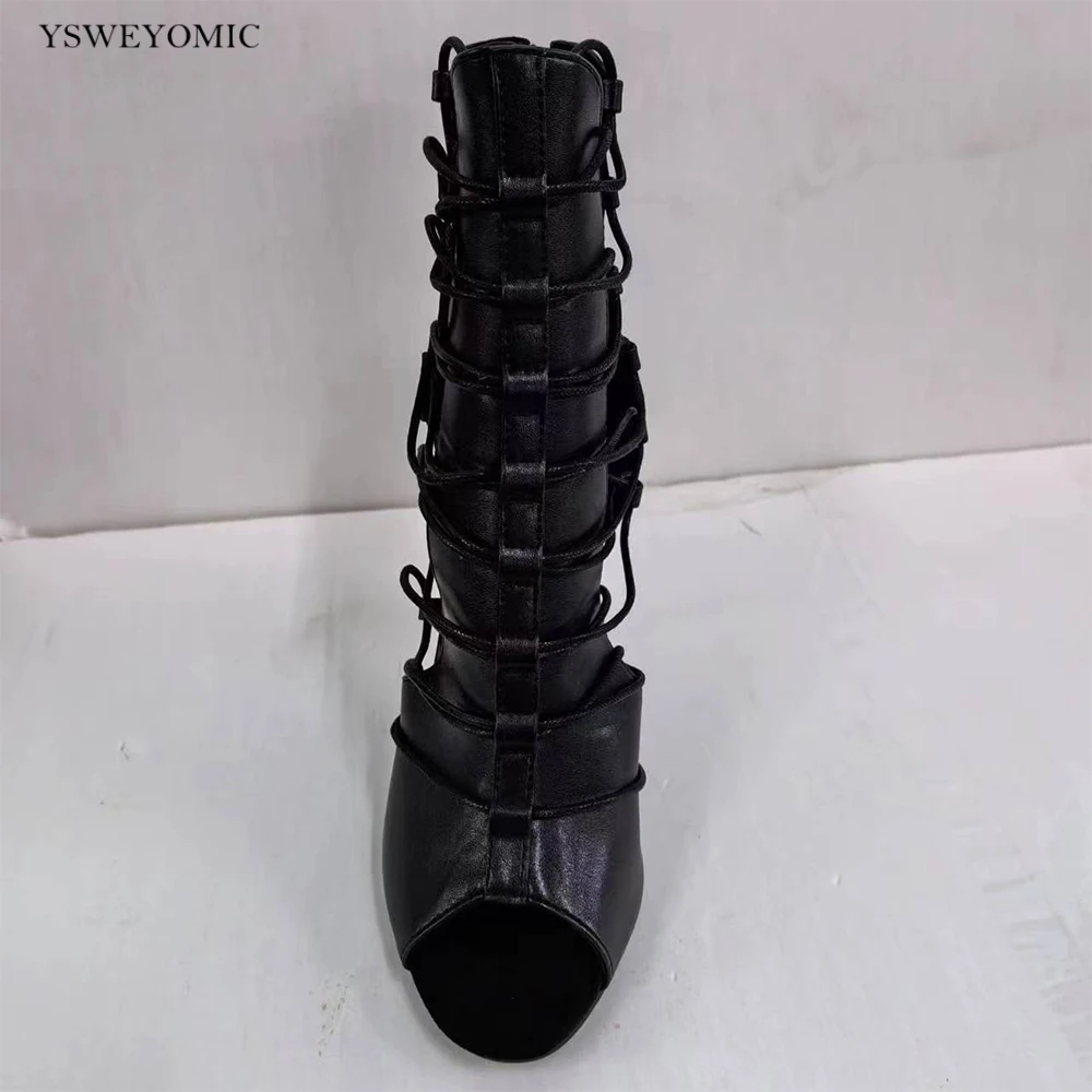 YSWEYOMIC Women Latin Dance Shoes High Heels Ballroom Tango Dancing Boots Open Toes Soft Soles Party Dance Shoes Sandals 9.5cm