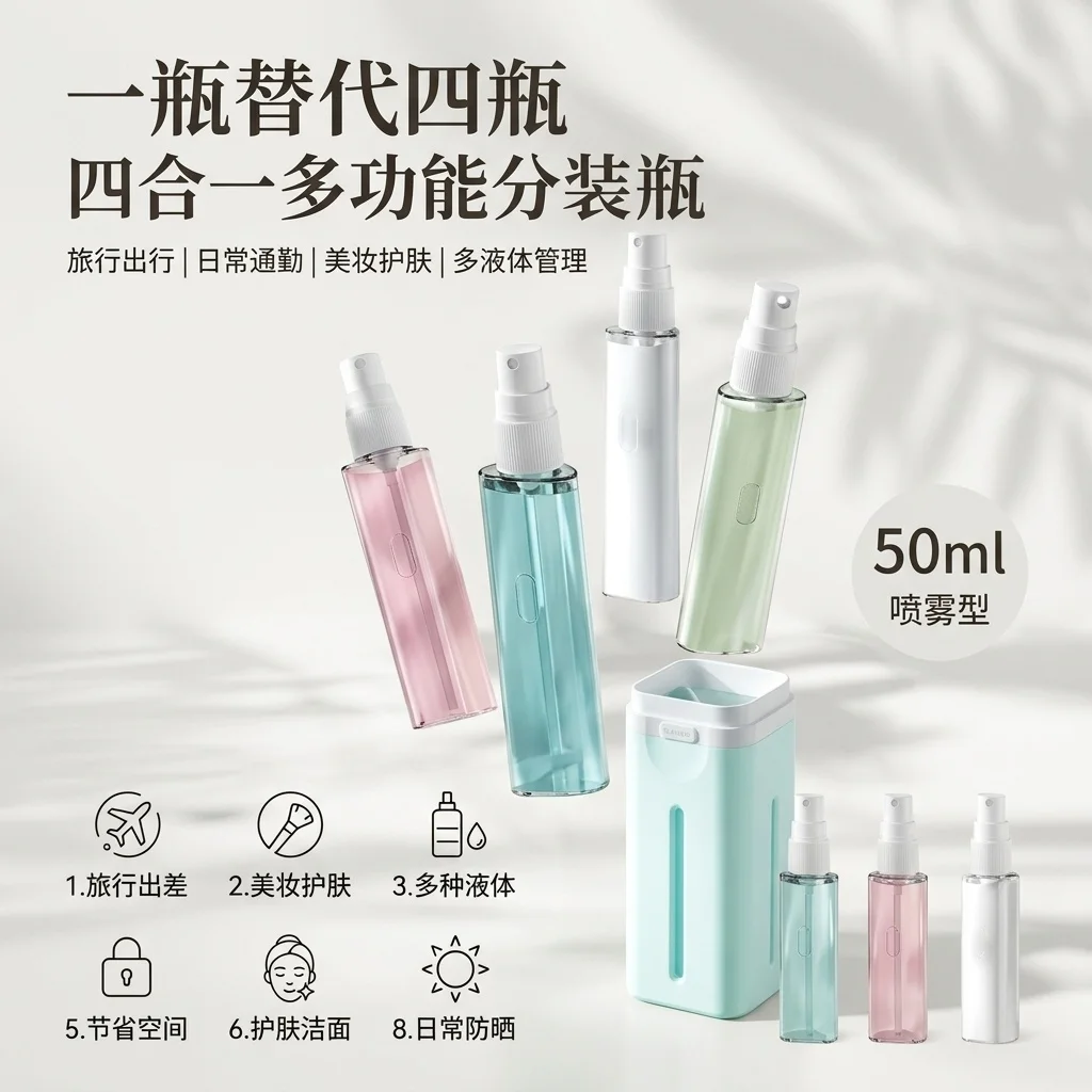 4-in-1 50ml Reise-Kosmetikspender: Sprühflasche für Lotion und Shampoo