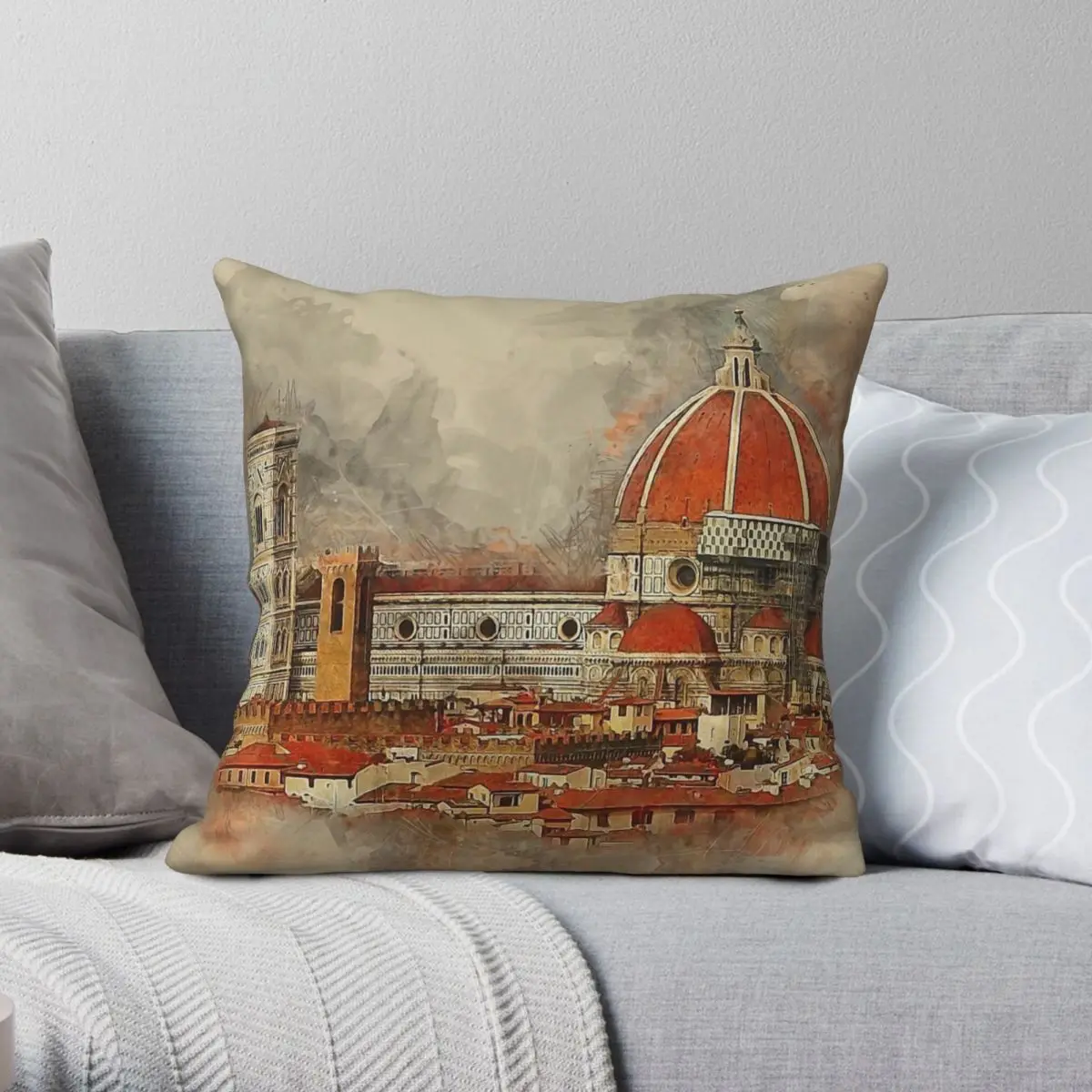 Florence Cathedral Pillowcase Polyester Linen Velvet Creative Zip Decorative Throw Pillow Case Bed Cushion Cover