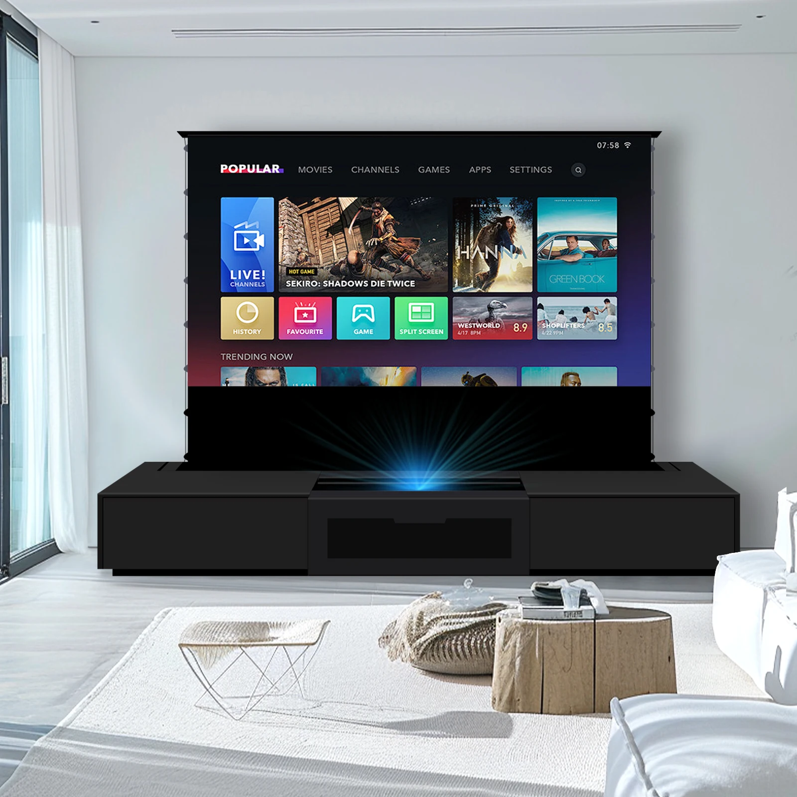 

Моторизованный шкаф для ультракороткофокусного лазерного проектора Max 150'' Smart UST для домашнего кинотеатра в гостиной
