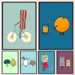 Funny Food  Fancy Poster Wall Sticker for Living Room Bar Vintage Decorative Painting Middle