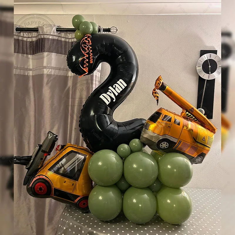 28 stücke Engineering Fahrzeug Ballon Schwarz Anzahl Geburtstag Ballon Set Festival Party Liefert Fotografie Szene Dekoration Ballon