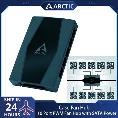 Imagen 1 del producto ARCTIC Case Fan Hub 1 to10 Way 4Pin PWM SATA Power Fan Splitter Diseño magnético 12V Toma de corriente Controlador de velocidad de PC