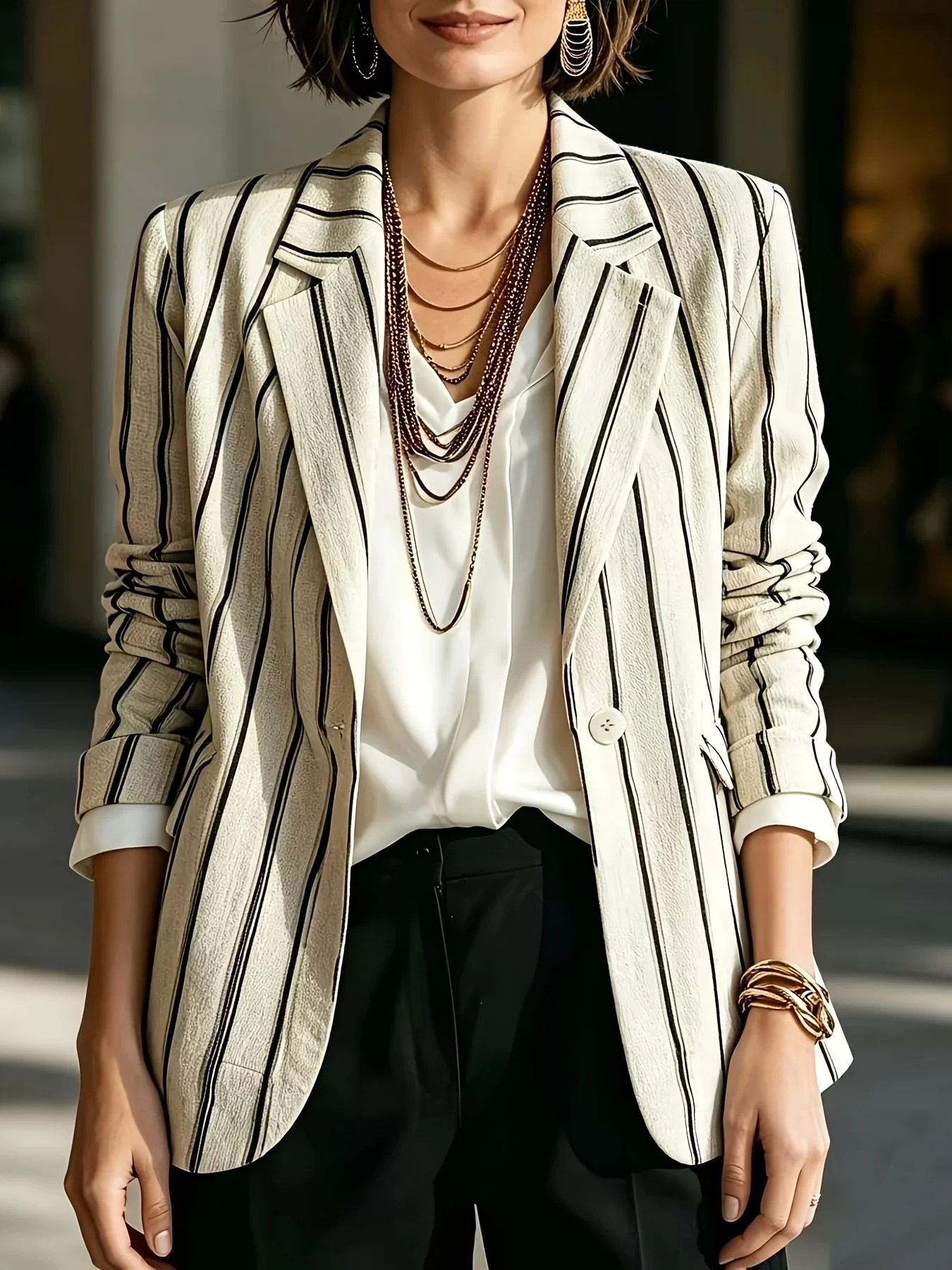 Blazer Wanita Bergaris Vertika - Blazer Women Oversized ulasan dan harga