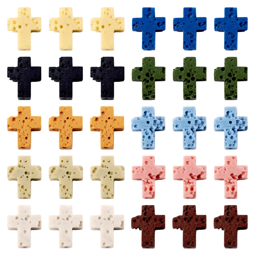 

40Pcs Cross Synthetic Lava Rock Beads Cross Gemstone Loose Beads for Bracelets Necklaces Earrings DIY Jewerly Making 11x9x3mm