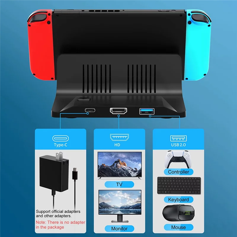 Estação de acoplamento eficiente do carregador do interruptor para nintendo switch oled/acessórios do interruptor, estação de acoplamento portátil da tevê com adaptador 4k