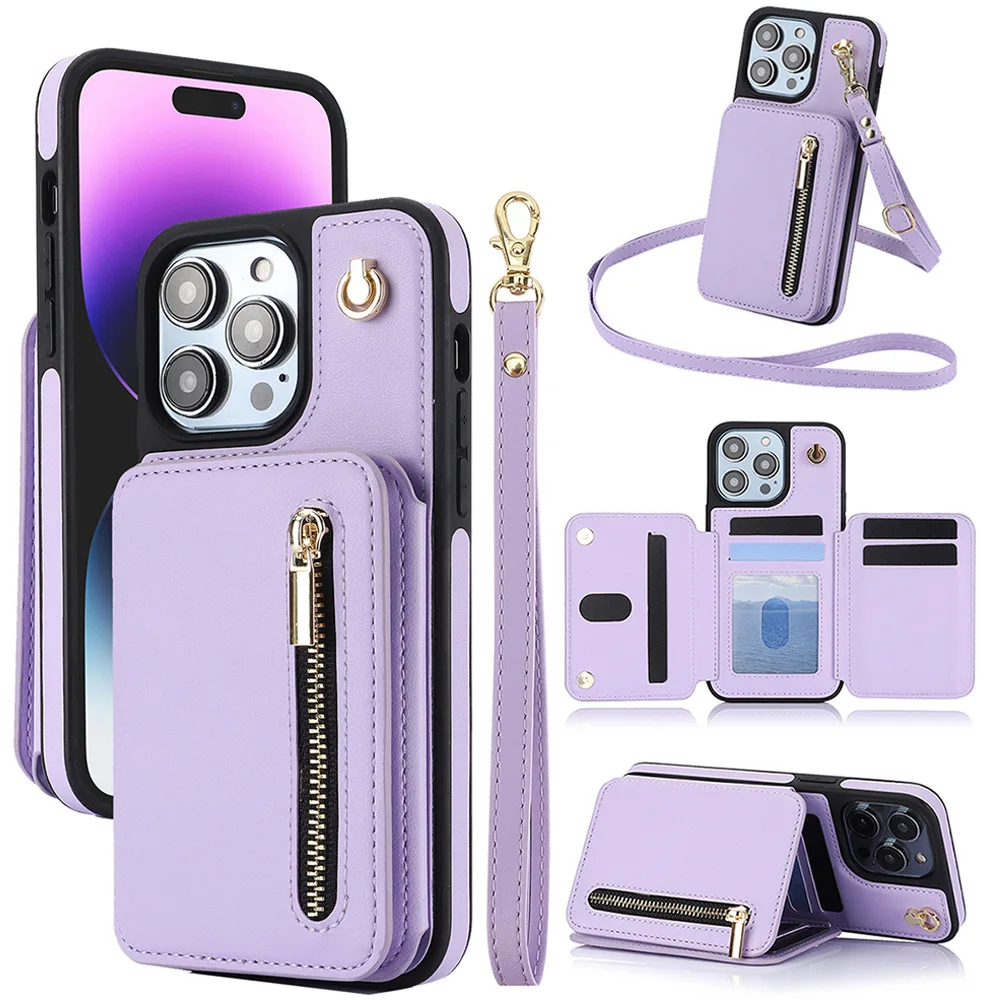 

Multi-Functional Wallet Case with Crossbody Strap Card Holder Shockproof Cover for S21 to S25 Ultra A13 to A55 Models