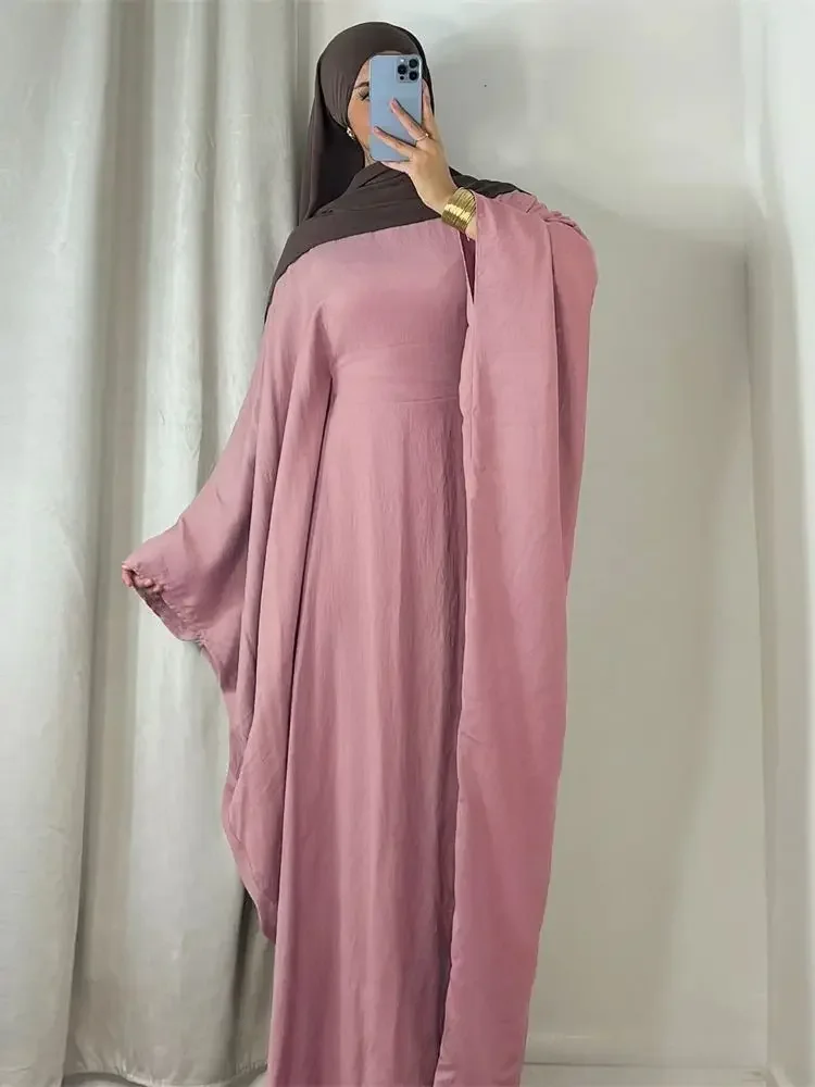 여성용 리넨 Khimar 나비 배트윙 아바야 두바이 럭셔리 2024 이슬람 무슬림 카프탄, 온화한 원피스, Kebaya처럼 부드러운 크레페, 여름