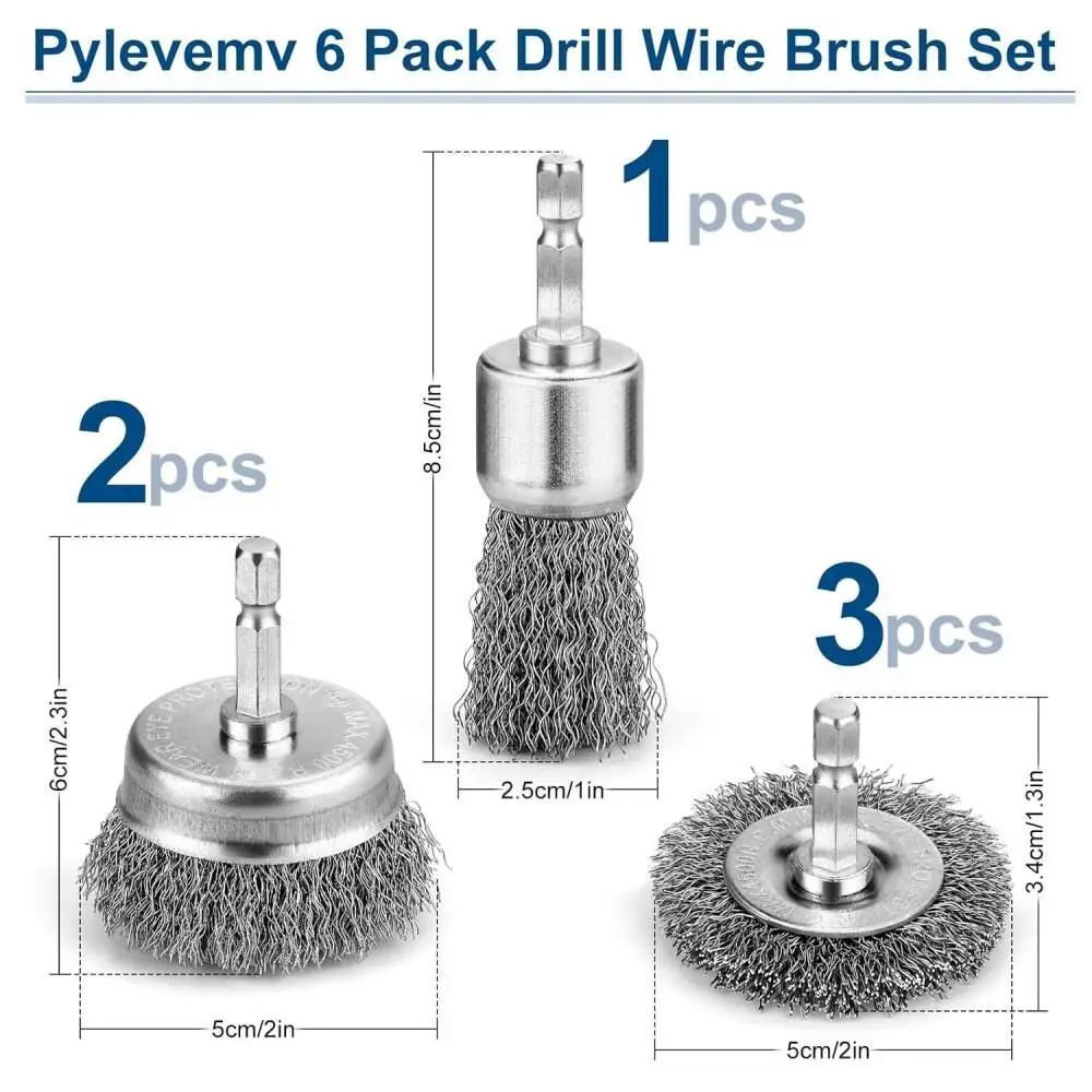 Professional Carbon Steel Wire Wheel Brush Bits - Rust Cleaning Attachment with 1/4" Hex Shank, Cup Brush