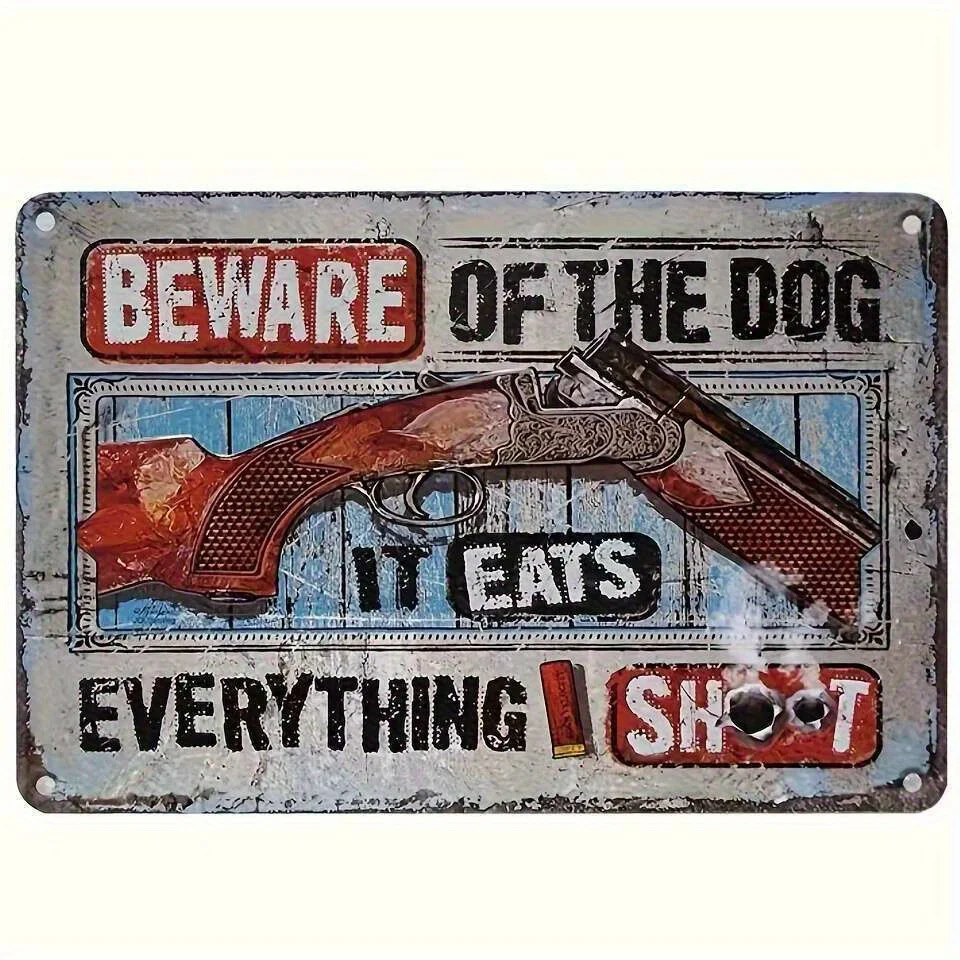 Vintage Beware of the Dog Metal Sign, es, Frameless Iron Wall Art, Fashion Theme, Water & Dust Resistant for Outdoor Patio, L