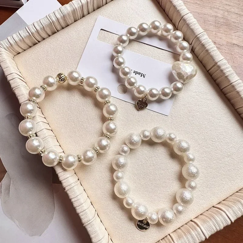 White Love Hair Rope Women Imitation Pearl Rubber Bands Hair Fashion Women Girl Ponytail Headweare Bracelet Hair Accessories