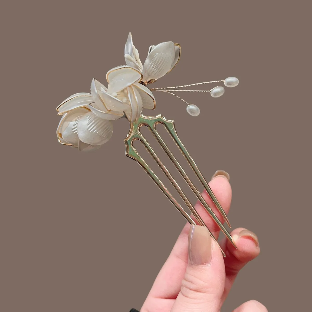 Magnolia U-shaped Hairpin, Wrapped Flower New Chinese Style Qipao Bun Bridal Hair Accessory view 4