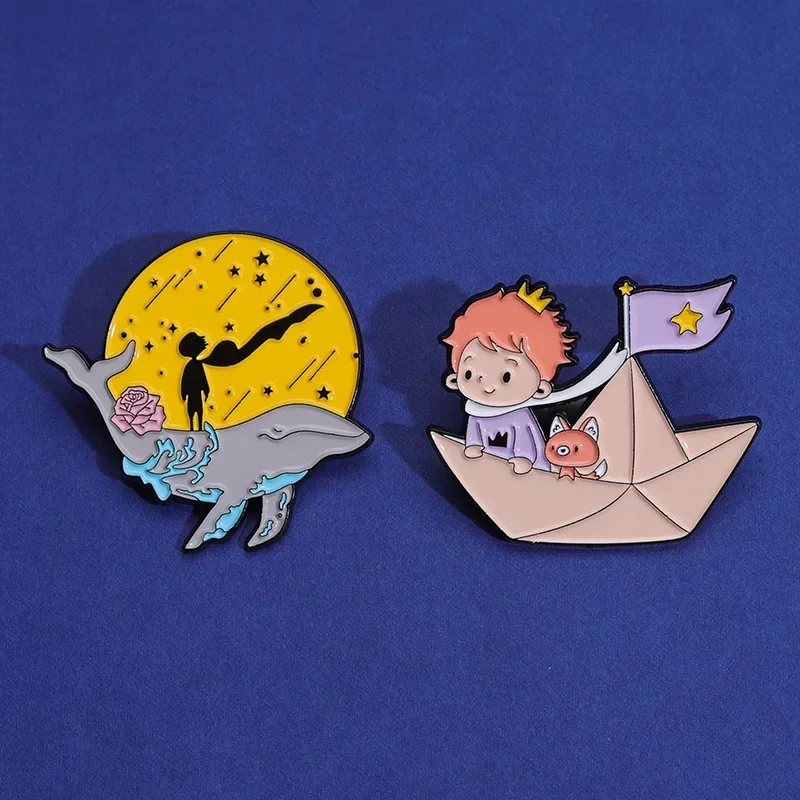 Cartoon Anime Little Prince Series Peripheral Badges Cute Small Boat Whale Accessories Alloy Paint Brooch Brooches on Clothes