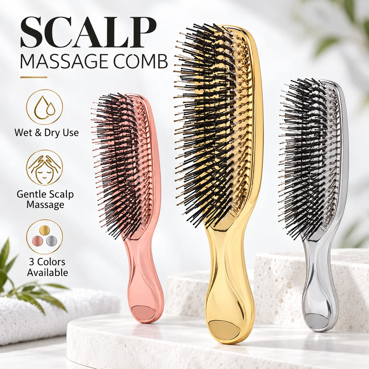Massagekamm, feiner Luftkissenkamm mit galvanisiertem, handgefertigtem Kamm für nasses und trockenes Haar, Reinigungsmassage der Kopfhaut, gehobener Luxusstil
