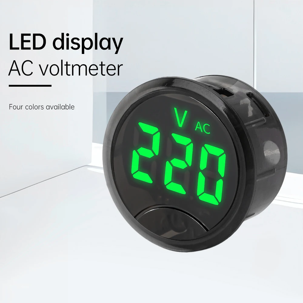 Round 2-Wire Voltmeter with LED Digital Display AC Digital Voltage Tester Voltage Trimmable Voltmeter AC 50~265V