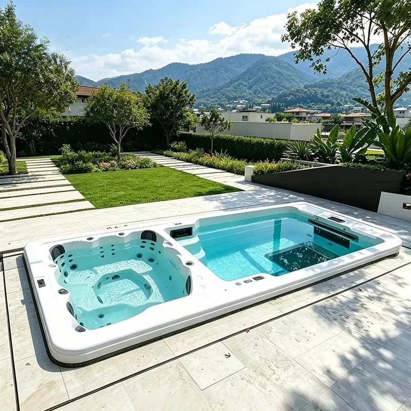 Family Dual Zone Acrylic Swim Spa Independent Control Swim & Hydro Massage Two Function Outdoor Backyard Pool