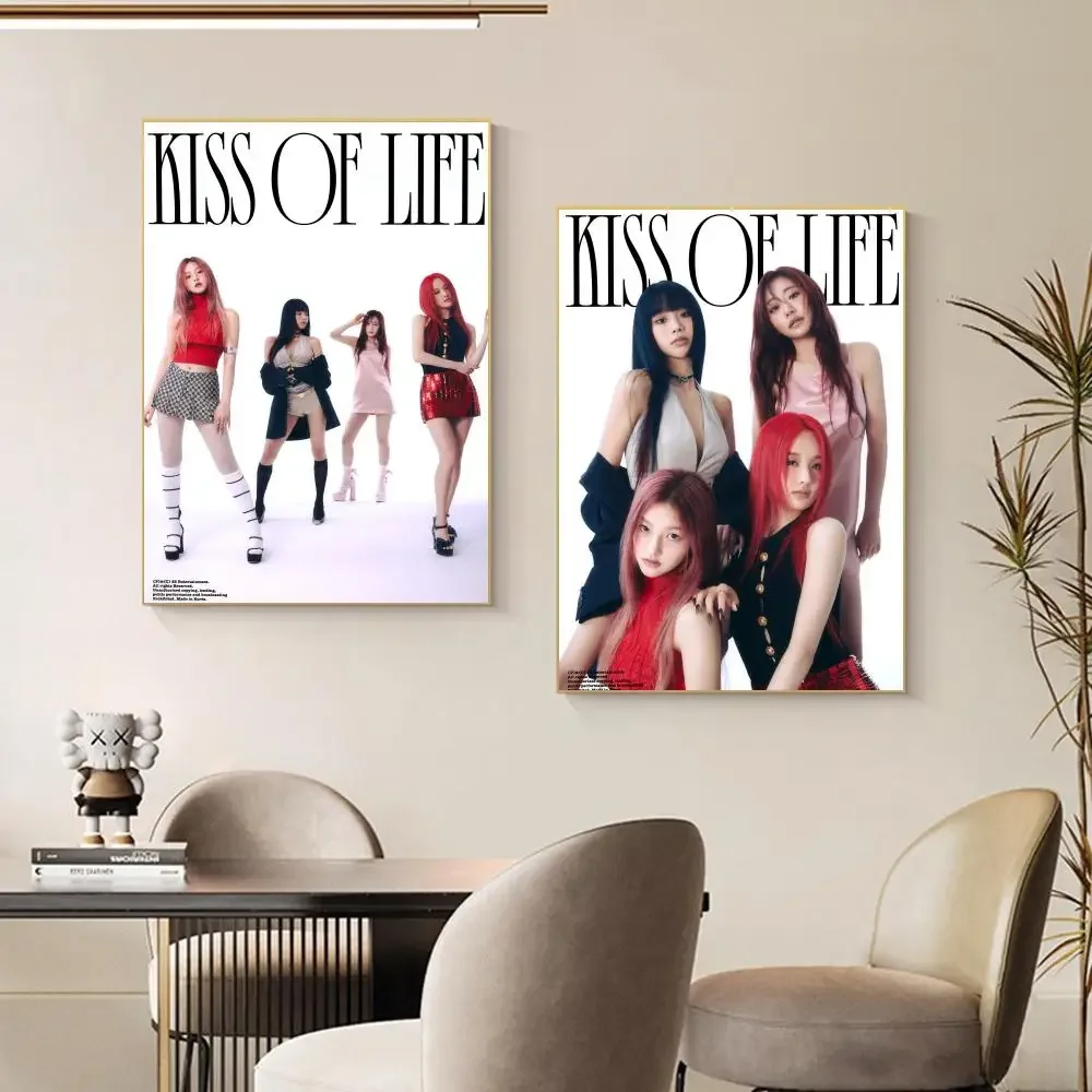 1PC Kpop Girl Group Kiss Of Life Print Poster Paper Waterproof HD Sticker Bedroom Entrance Home Living Room Bar Wall Decoration