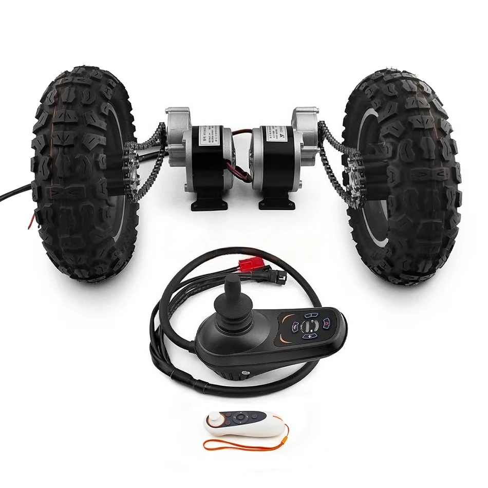 500W 10 Inch Dual Drive Pneumatic Tire Electric Conversion Kit Joystick Controller for Wheelchair Trolley Flatbed Cart DIY