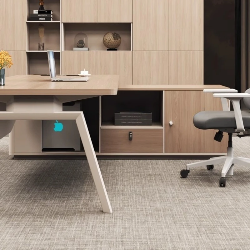 مكتب تنفيذي بني رخيص الثمن، دعم الساق الجمالية، أدراج كبيرة، مكتب تنفيذي، أثاث مكتبي خشبي حديث من Mesa De Escritorio #6