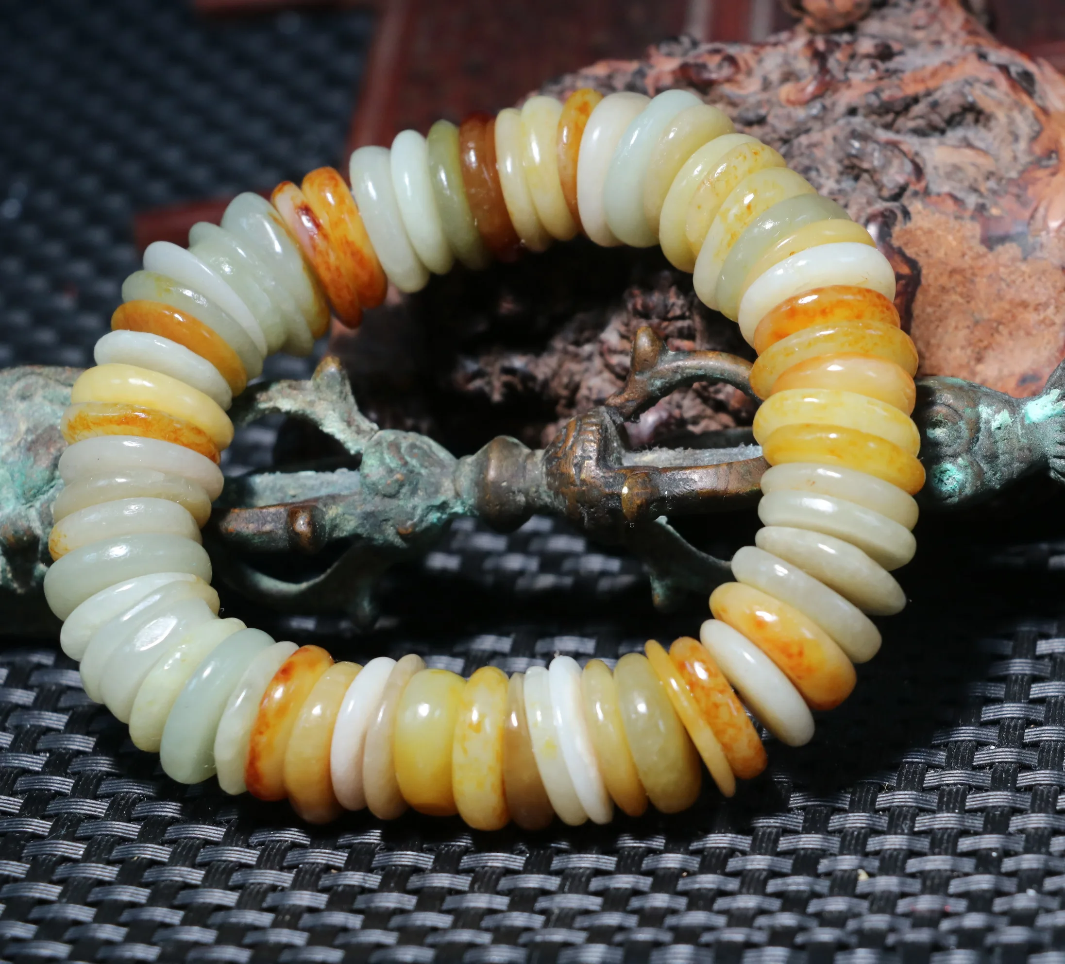 Big Treasure Chinese Culture Style Old Jade Fortune Abacus Shape Bead Stretchy Bracelet Amulet R  Timestown D230823A