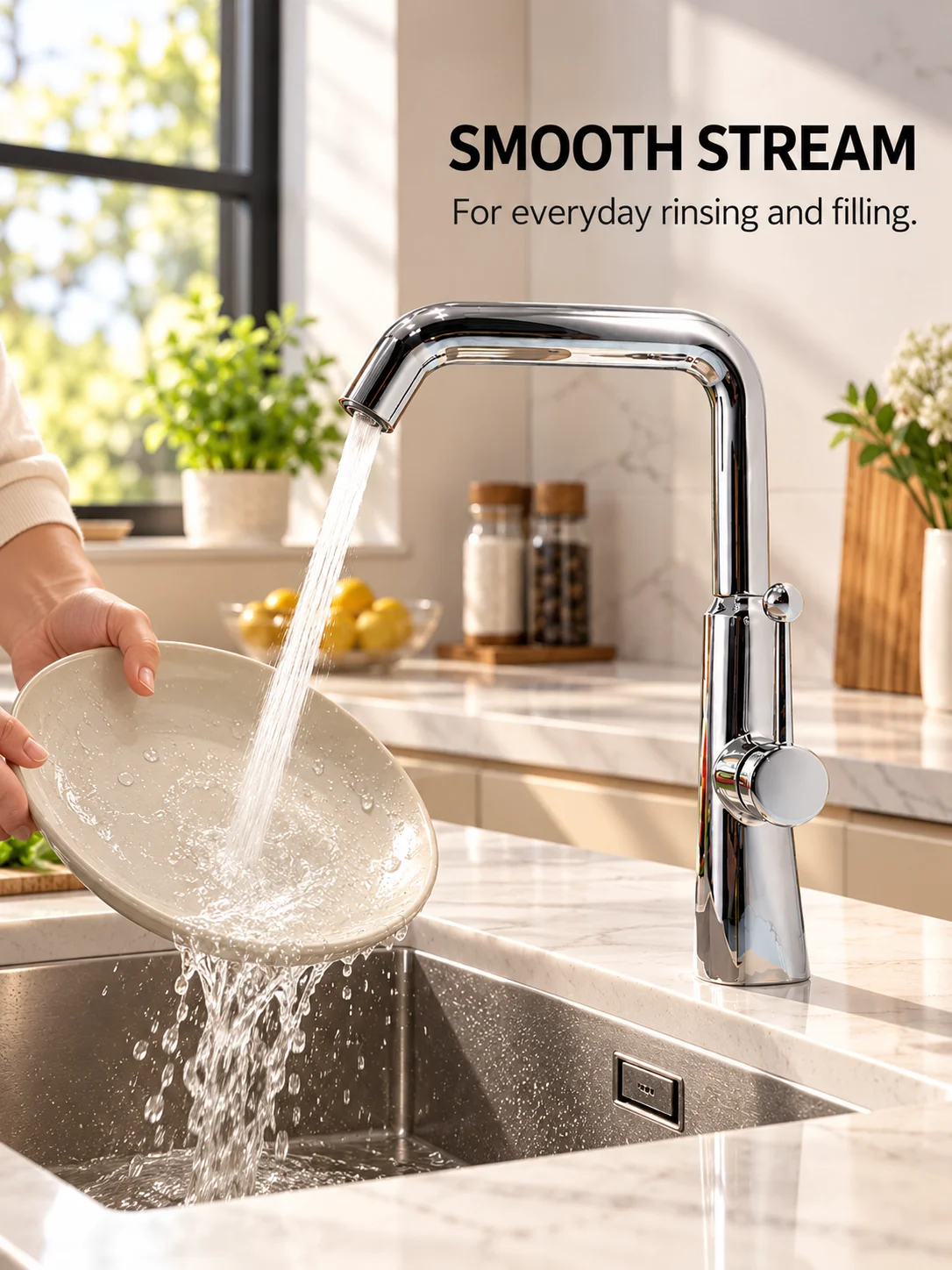 Single Handle Kitchen Faucet with 2 Water Modes Stream/Spray, 360° Swivel Sink Faucet Hot Cold Mixer Tap Cream White Gunmetal