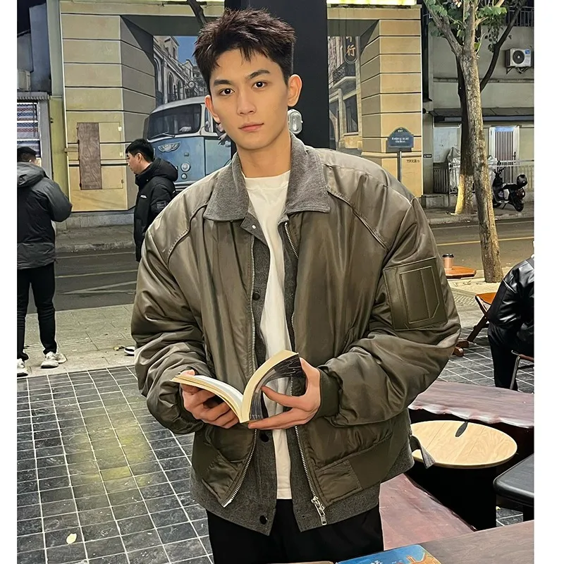 

Мужская хлопковая куртка-бомбер в американском стиле с воротником-стойкой, имитация двухслойности, осенне-зимняя, Cleanfit