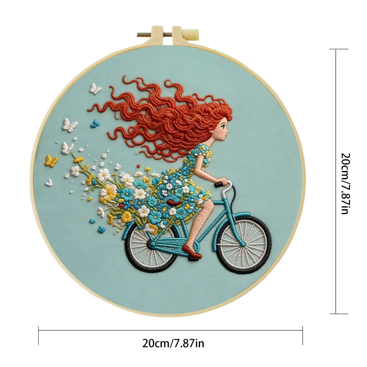 1 Stück 20X20CM/15X15CM 7,87/6,3 Zoll Fahrrad-Mädchen Stickerei-Starter-Kit DIY-Kit DIY-Stickerei-Set Handarbeiten Heimdekoration – Detail 3