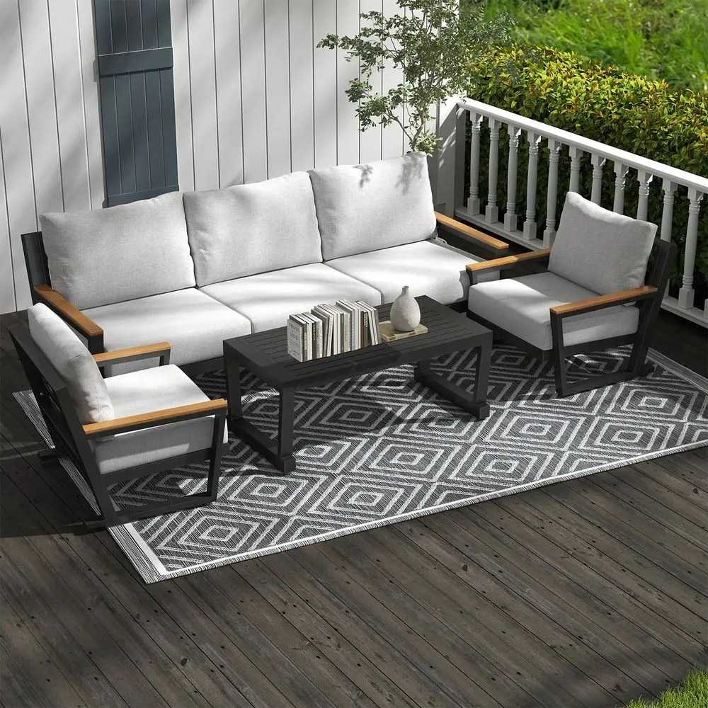 

Outdoor Furniture with Coffee Table,5 Seats Patio Furniture Set Sectional Waterproof Sofa with Conversation Set Table with gr