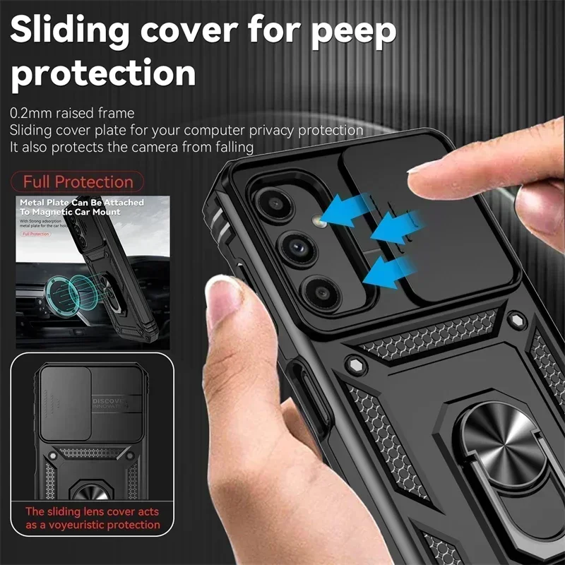 For Samsung Galaxy A25 5G Case Slide Camera Protect Phone Case For Samsung A25 A 25 25A 6.44" Car Ring Stand Armor Back Cover