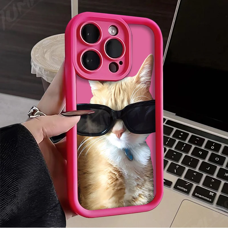 Cool Sunglasses Cat Dog Case for Samsung Galaxy S24 Ultra S23 FE S22 S21 Plus FE A54 A34 A14 A73 A53 A33 5G Silicone Matte Cover